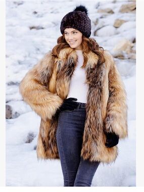 Donna Salyers Fabulous Furs Golden Brown Faux Fur Teddy Jacket Size M